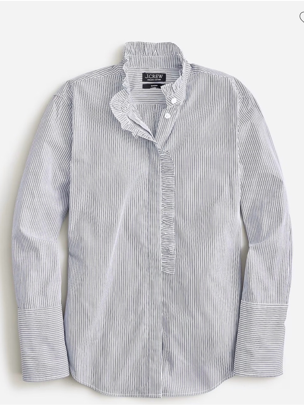 J. Crew Blue & White Pinstripe garçon Ruffle-Front Button-Down Shirt